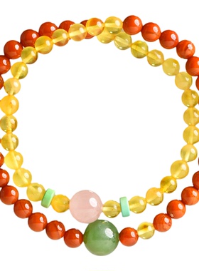 南红蜜蜡琥珀双圈手串新中式国风