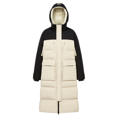 波司登连帽情侣撞色长款羽绒服