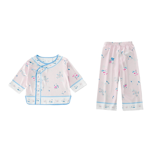 女童春夏冰丝睡衣套装古风新中式长袖两件套2026儿童公主风家居服