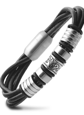 手镯双头狼钛钢双龙头皮革首饰品