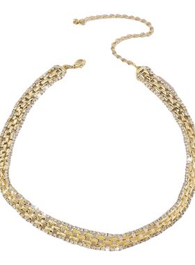 欧美风夸张爪链项饰 水钻流苏轻奢颈链个性晚宴聚会气质网红项链