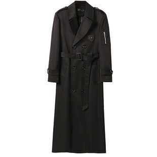 春秋款大码青年潮流超长款过膝脚踝双排扣风衣男加肥加大大衣外套