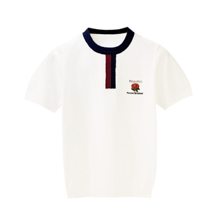 欧洲站潮流刺绣短袖男款上衣圆领t恤 夏季新款拼色修身针织短袖男