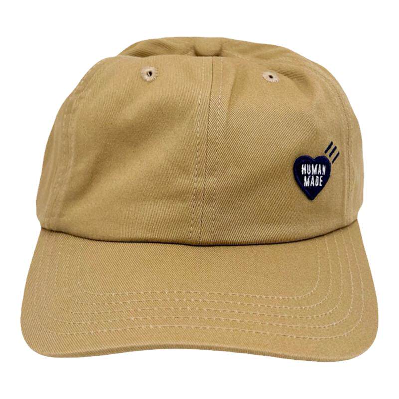 HUMAN MADE 6PANEL TWILL CAP 爱心刺绣卡其色弯檐棒球帽