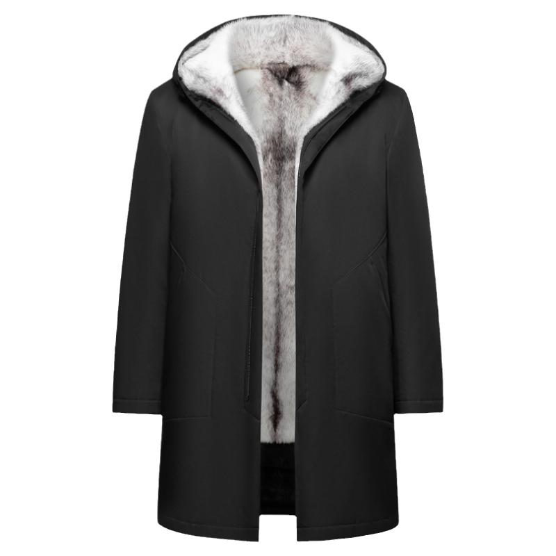 尼克服中长款连帽貂皮大衣