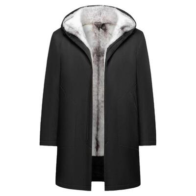 尼克服中长款连帽貂皮大衣