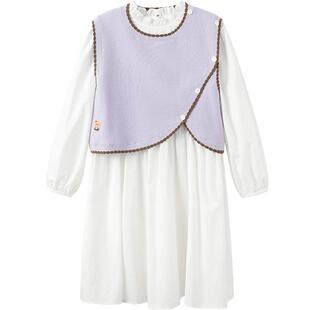 巴拉巴拉童装儿童连衣裙套装女童春秋装马甲背心针织两件套洋气甜