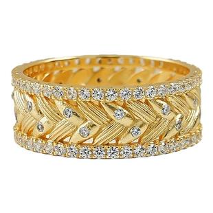 精工版穗穗平安925银镀金戒指女中古拉丝古法点钻路路通食指