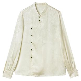 2025年秋装Outlets专柜 RU系列新中式立领上衣暗纹提花长袖衬衫女