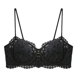 法式性感蕾丝内衣女大胸显小胸罩薄款半杯抹胸无肩带防滑文胸套装