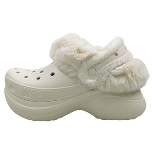 Crocs卡骆驰小鲸鱼暖棉洞洞女鞋毛绒厚底冬款加绒保暖拖鞋211753