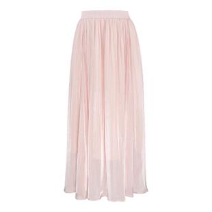 韩语琳 粉色流光缎面半身裙女春季高腰大摆a字高级垂坠感长款裙子