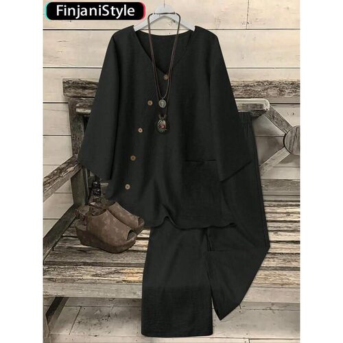 A 30512 Cotton Linen Two Piece Set 棉麻套装 亚马逊欧美跨境