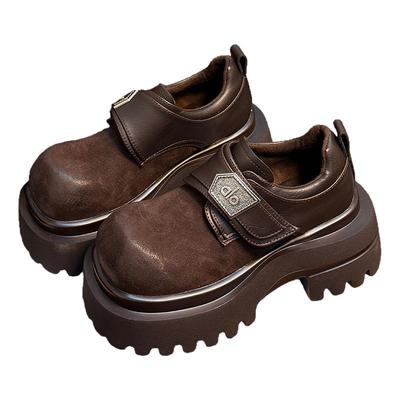 复古真皮松糕厚底小皮鞋女英伦风