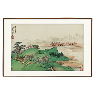 （王翚桃花源） 新中式青绿山水国画画稿微喷复刻装饰画