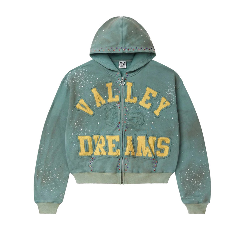 现货VALLY VALE FOREVER美式烫钻短宽BOXY拉链卫衣外套嘻哈美式