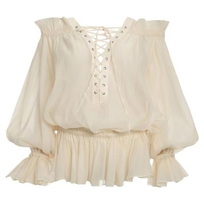 法式优雅绑带一字肩长袖套装