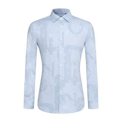 BONI/堡尼春夏新品商务长袖衬衫修身印花混纺男休闲衬衣GN269351B