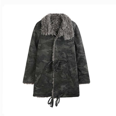 酵洗深灰迷彩双面保暖派克服大衣