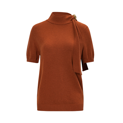 BCBG25秋新款时尚简约百搭通勤复古设计感纯色套头针织衫上衣女