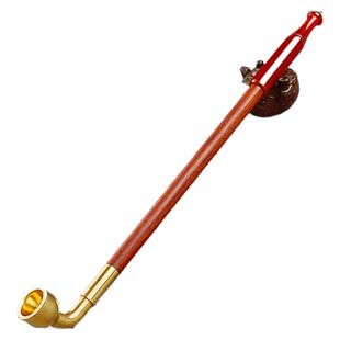 手工红檀木烟杆旱烟袋老式加长红玛瑙嘴男士黄铜大烟锅子云南烟斗