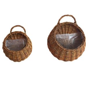 墙上吊兰藤编花盆花篮挂式半壁吊篮悬挂壁挂仿真花吊兰盆墙壁吊盆