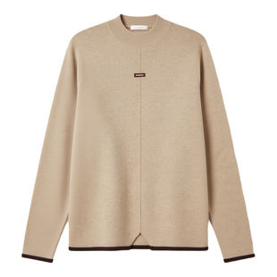 采多宝大码女装撞色半高领下摆开叉毛衣胖mm设计感修身对称上衣