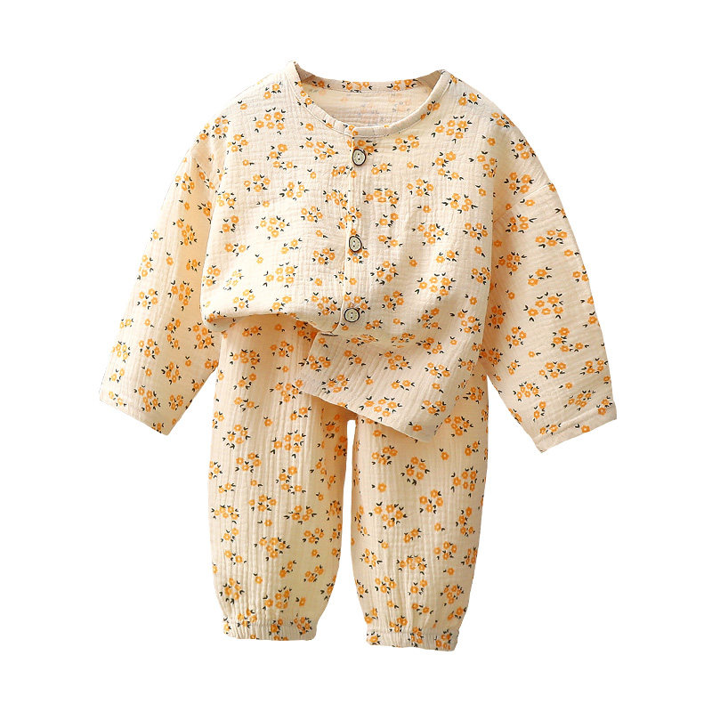 儿童纯棉纱布睡衣春夏秋棉纱家居服男女童百搭韩版两件套