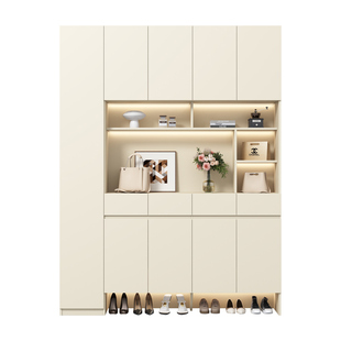 定制橡木鞋柜家用门口一体靠墙收纳柜白色全实木入户玄关储物高柜