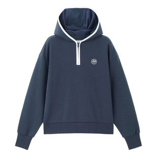 佐丹奴卫衣女新款双面布时尚刺绣撞色边半拉链连帽套头衫13324727