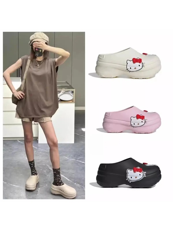 厚底穆勒厨师鞋包头拖鞋增高洞洞鞋女Hello Kitty/凯蒂猫沙滩凉鞋