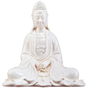 戴玉堂陶瓷静思观音像家用客厅供奉观世音菩萨佛像摆件德化白瓷