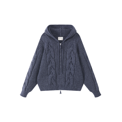 GOODLIVEABLE复古绞花连帽毛衣