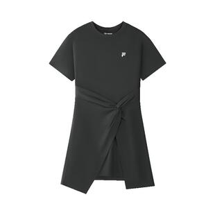 FILA FUSION斐乐潮牌女子针织连衣裙2026春季新款不规则下摆T恤裙