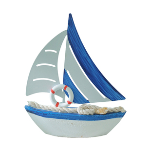 地中海帆船模型一帆风顺摆件木质铁皮小船工艺船书桌海洋风装饰品