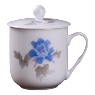 釉下彩手绘陶瓷杯带盖水杯中式小号茶杯280毫升办公会议杯伴手礼