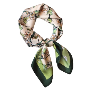 100%桑蚕丝围巾秋季真丝丝巾披肩女领巾70cm方巾条纹波点小方紫色