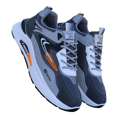 冬季加绒鞋子男皮面防水运动鞋潮流百搭休闲老爹鞋软底防滑跑步鞋