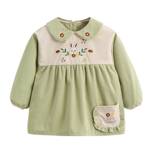 女孩公主罩衣秋冬可爱小猫咪防脏护衣宝宝吃饭围兜可外穿洋气围裙