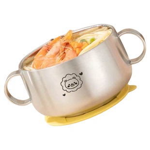 316L不锈钢儿童碗宝宝吃饭专用双耳碗防烫防摔餐碗婴儿辅食碗带盖