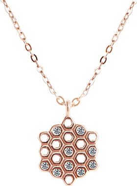 通体925银镀玫瑰金蜂巢十字链