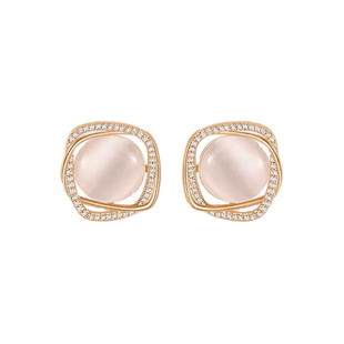 「若水」法式猫眼锆石耳环蚊香盘耳夹无耳洞耳钉纯银气质耳饰百搭