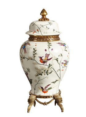 美式风花鸟台灯别墅会所将军罐