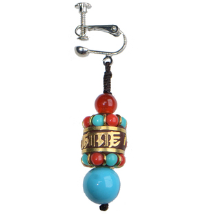 单边康巴汉子仿绿松石耳饰藏式耳环藏族耳钉无耳洞耳夹中性异域风