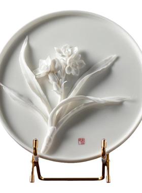 夫己静时空之圆盘水仙花纯手工陶瓷客厅餐厅玄关卧室摆件