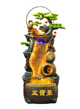中式客厅玄关风水球流水落地摆件