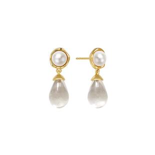 Amber Lollipop天然白水晶耳环女淡水珍珠耳饰气质银耳钉水滴耳坠