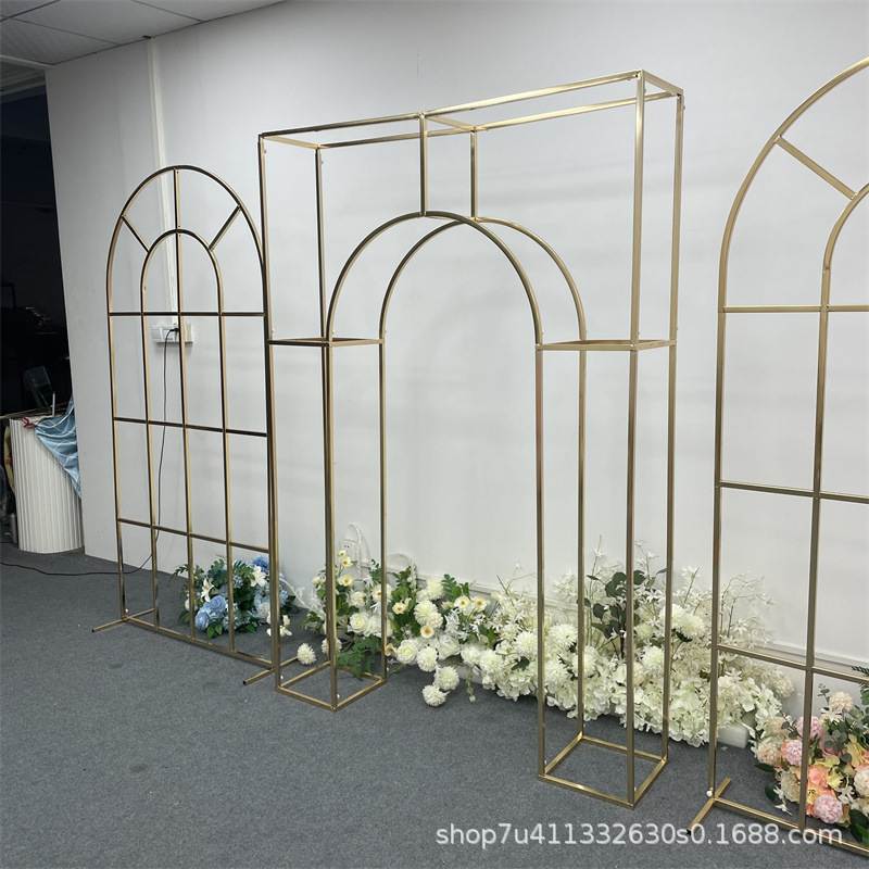 新款婚庆镀金屏风背景组合架铁艺金色拱门室内场景装饰道具花架