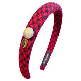 儿童红色系格纹发箍女童2026新款韩版头箍女孩拜年喜庆氛围感发饰