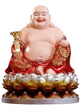 树脂全莲弥勒佛菩萨铜彩大肚笑佛供奉招财摆件开心弥勒佛像全堂佛
